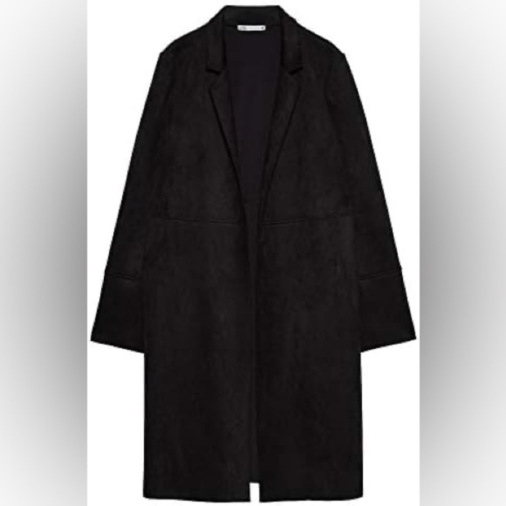 ZARA black faux suede midi Blazer Coat size small - Picture 2 of 12